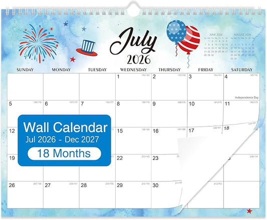 2027 Wall Calendar - 18 Months Wall Calendar 2026-2027 with Thick Paper, Jul 2026 - Dec 2027, 14" x 11", Twin-Wire Binding, Home or Office Calendar for Easy Organizing