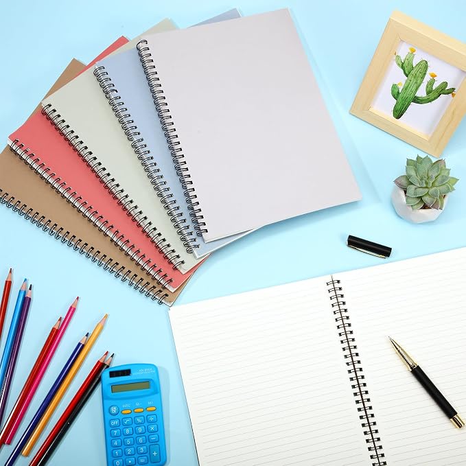 Fuutreo 6 Pack B5 Spiral Notebooks 10.5 x 7.45 Inch College Ruled Aesthetic Journal Kraft Hardcover 70 Sheets (140 Pages) Spiral Notebook for Office Students Work Journaling(Pastel,Morandi)