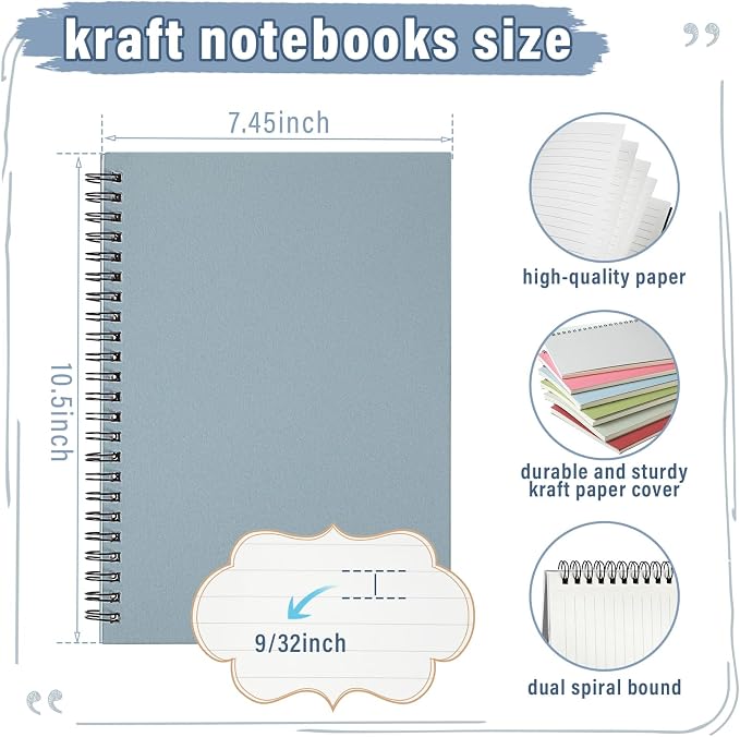 Fuutreo 6 Pack B5 Spiral Notebooks 10.5 x 7.45 Inch College Ruled Aesthetic Journal Kraft Hardcover 70 Sheets (140 Pages) Spiral Notebook for Office Students Work Journaling(Pastel,Morandi)