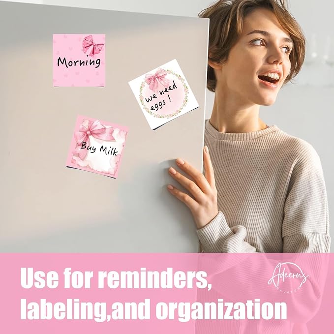 9 Pads Pink Bow Sticky Notes Set, Cute Self-Stick Notepads, Super Adhesive Memo Pads Note Card, Office Decor Gifts, Desk Accessories for Students, School Supplies for Girls, 3x3in