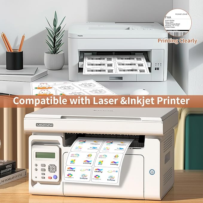 3 1/3" x 4" (1000 Sheets) Address Labels Sticker Paper for Laser/Ink Jet Printer, Printable and Writable White Sticker Label- Matte, 6 per Page Label (Total 6000 Labels)