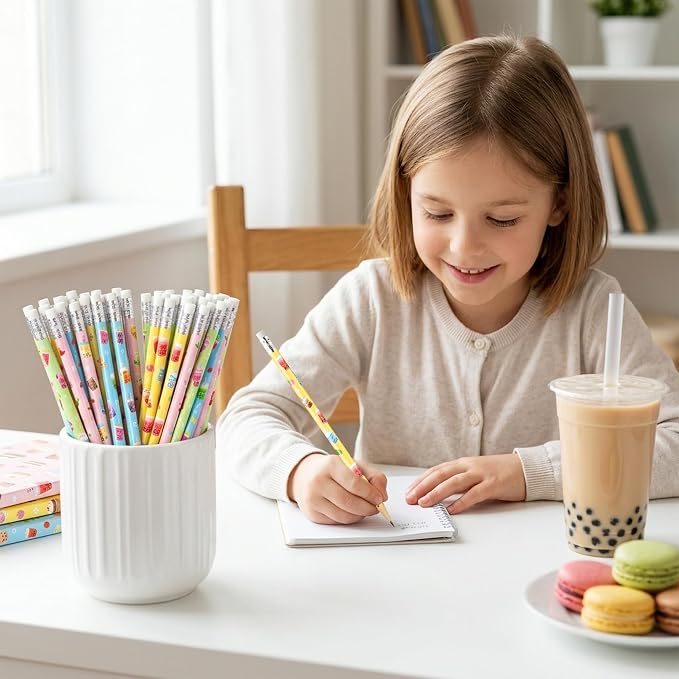 Xqumoi 60Pcs Bubble Tea Pencils with Eraser - Boba Milk Tea #2 HB Pencils, School Classroom Student Rewards Office Supply Holiday Gift Goodie Bag Fillers Stuffers Birthday Party Favors