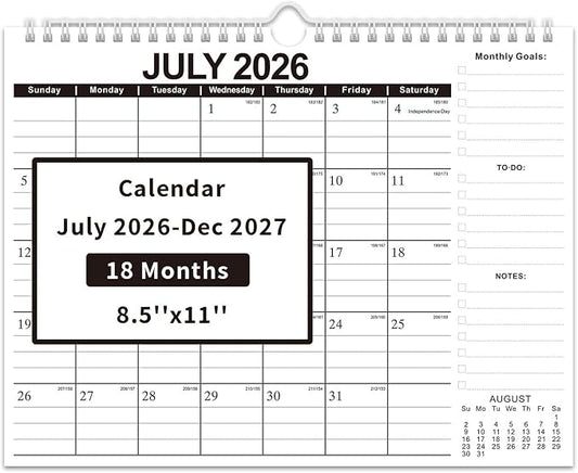 Comix 18 Month Wall Calendar 2026-2027 11x8.5 Inch, Monthly Planner Jul 2026 to Dec 2027, Thick 120GSM Paper with Stable Twin-Wire Binding for Home Office Planning