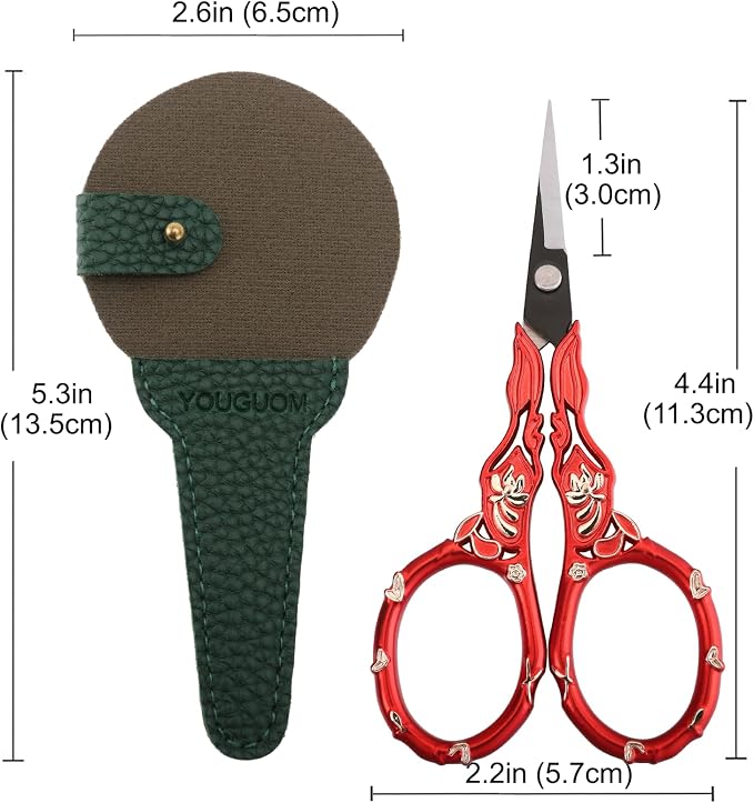 YOUGUOM Small Sewing Scissors with Cover, Needlework Shears | Sharp, Precision, Tiny Tip, for Embroidery, Craft, Crochet, Yarn, Scrapbook,Paper Cutting, Detail Thread Snips, Red