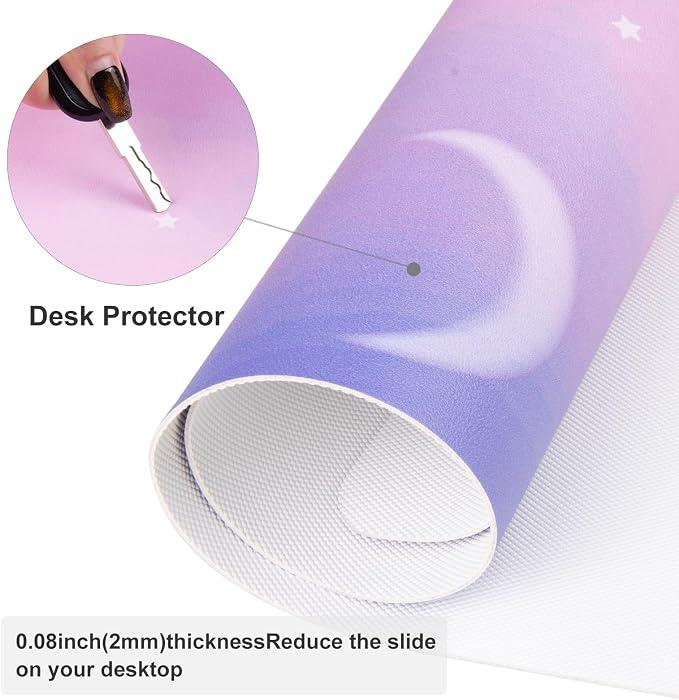 Colorful Star Pink Purple Cute Waterproof Desk Mat, 31.5" x 11.8" | Large Office Mouse Pad for Girls Women, Non-Slip Computer Gaming Keyboard Mat, Desk Accessories Décor for Work