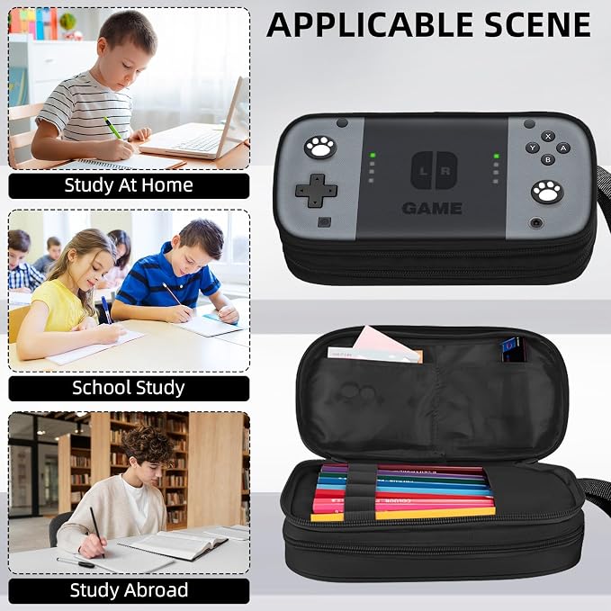 Gamer Pencil Case for Boys, Large Boys Pencil Pouch for Kids Teens School, Big Capacity Pen Box Pen Bag Organizer with 2 Compartments & Zipper