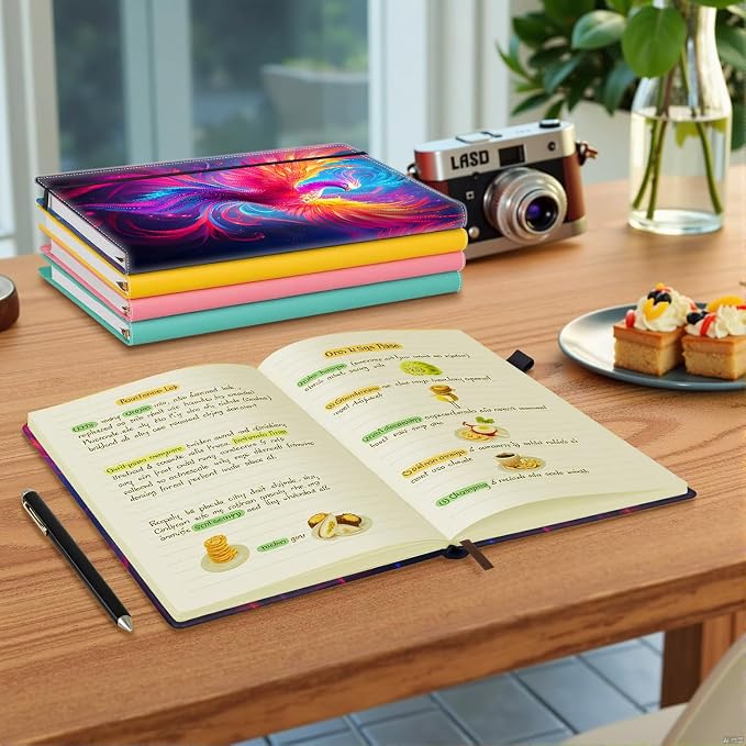 Hardcover Executive Notebooks, A5 PU Leather Lined Journal Notebook, 200 Pages Thick Paper Subject Notebooks for School,Work,Home Writing Business Notebook, Diary Book ，Synthwave Phoenix