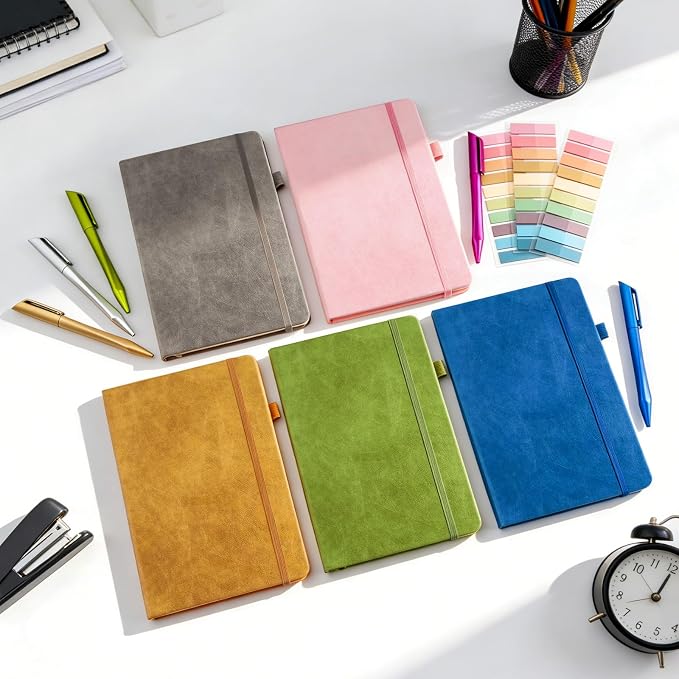 A5 Lined Journal Notebook Set with Pen & Sticky Notes, Hardcover Ruled Notebook 200 Pages Thick Paper, College Ruled Journal for Work Office School, 5.7 x 8.3 in, Blue