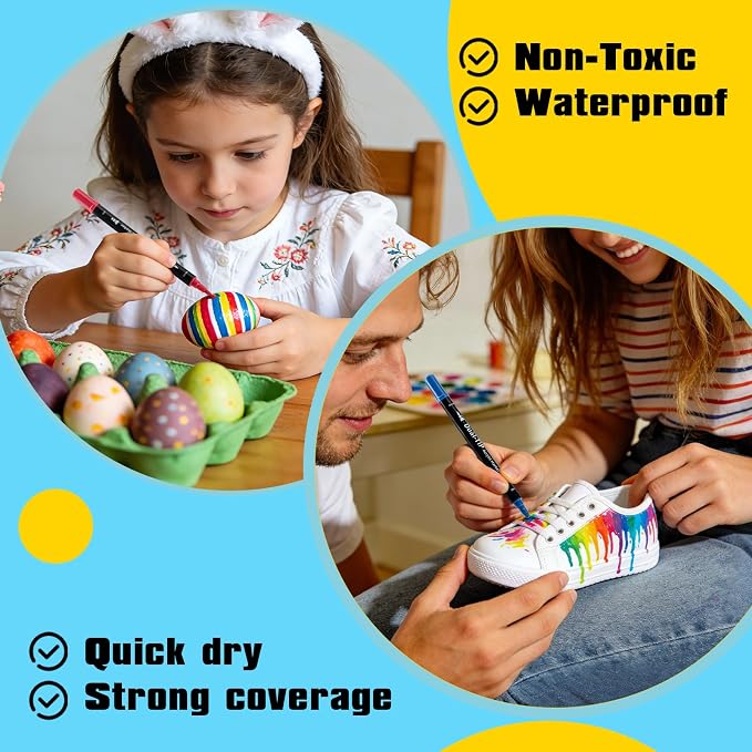 48 Colors Acrylic Paint Markers, Dual Tip with Fine Tip and Brush Tip, Acrylic Markers for Rock Painting, Canvas, Wood, Glass, Ceramic, Metal, DIY Crafts Art Supplies Kit