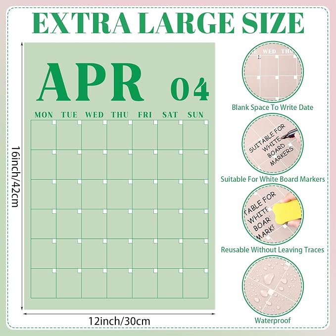 Gueevin 2026 Reusable Classroom Calendar Large Undated Dry Erase Wall Calendar 16 x 12 Inches Big Monthly Blank Planner Yearly Planning for School Organizing Office Home (Vibrant Candy Color)