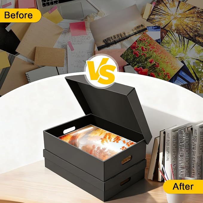 AOBOPLE 8 Pack Photo Storage Box,9" x 12" x 4" Archival Storage Box with Lids,Protective Storage Box for Photo,Pictures,9x12 Documents, Keepsakes and Jewelry Home and Office Organizer
