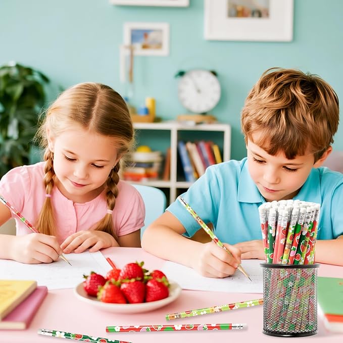 Xqumoi 60Pcs Strawberry Pencils with Eraser - Cute Fruit Theme #2 HB Pencils, School Classroom Student Rewards Back to School Office Supply Party Goodie Bag Fillers Stuffers Birthday Party Favors