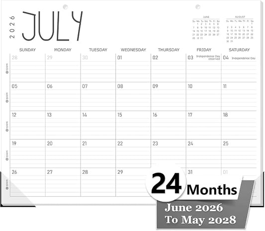 GuassLee Large Wall Calendar 2026-2028, 24-Month 22" x 17" Wall Calendar from Jun. 2026 to May. 2028, Large Desktop Hanging Monthly Planner with Thick Paper, Ruled Blocks for Home School Office
