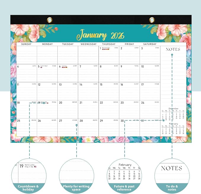 2026 Desk Calendar, Large Desktop/Wall Monthly Calendar (Jan. 2026 - Jun. 2027) 17'' x 12'' School Year Desk Planner for Teacher Family School Office Supplies