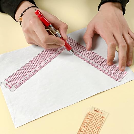 KEARING 8" & 12" Clear Plastic L-Square Ruler Set - 2PCS Sewing L-Square | Clear L-shaped right angle rulers for dressmaking. Non-rub sandwich line scale for sewing patterns & quilting. 2-piece set.