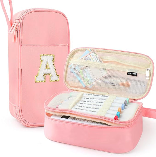 Cute Large Pencil Case Pouch,Personalized Initial Pencil Bag for Girls Boy | Multiple Pockets With Smooth Dual-Zipper, Big Capacity Aesthetic Pen Case Bag For Kids College Art School Gift