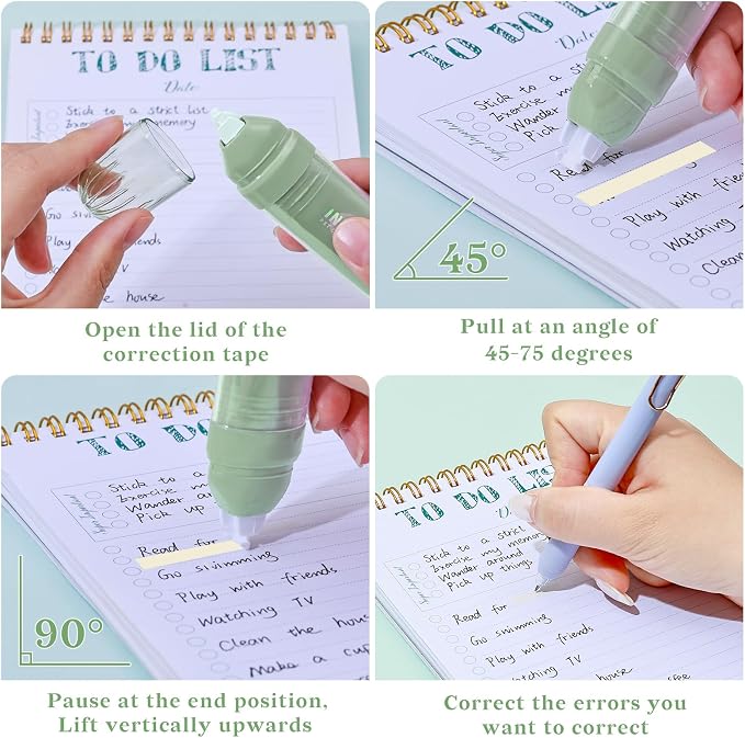 Temiary 4P Correction Tapes, Beige Core Smooth Pull Out for Writing, Green | Smooth Pull Out Aesthetic Cream Correction Tape Gradient Set, Quick Dry Applicator for Students School Office Supplies