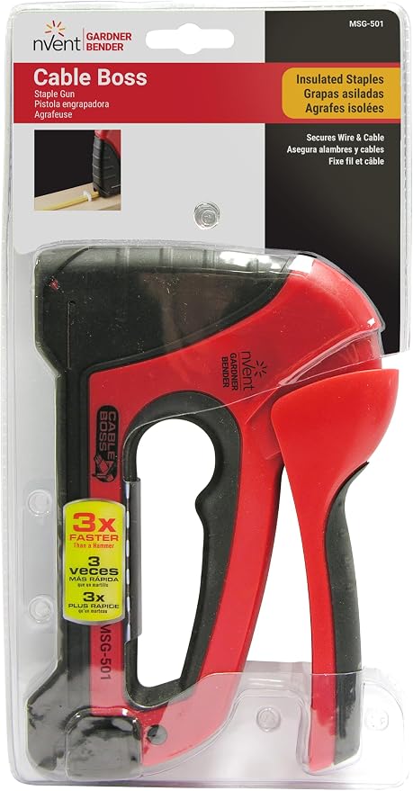 Gardner Bender MSG-501 Heavy-Duty Cable Boss Staple Gun, Professional Grade, Secures (NM) Coax, & Low-Volt Cable, Red