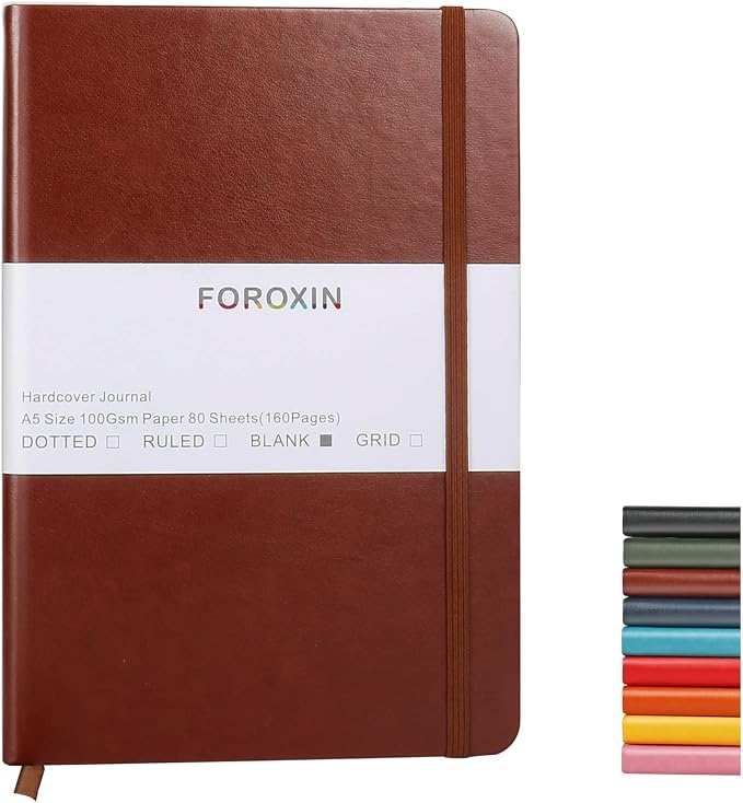 Blank Journal Notebook, (Brown), 160 Pages, Medium 8.3x5.7 inches - 100 gsm Thick Paper, Hardcover