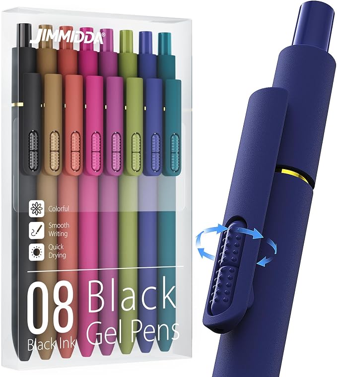 8 Pack Gel Pens, Black Ink Quick-Drying No Smudge with Fidget | 0.7mm Fine Point, Smooth Writing, Long-Lasting Ink, Stress Relief Pens for Journaling, School Office, Gift for Women Men