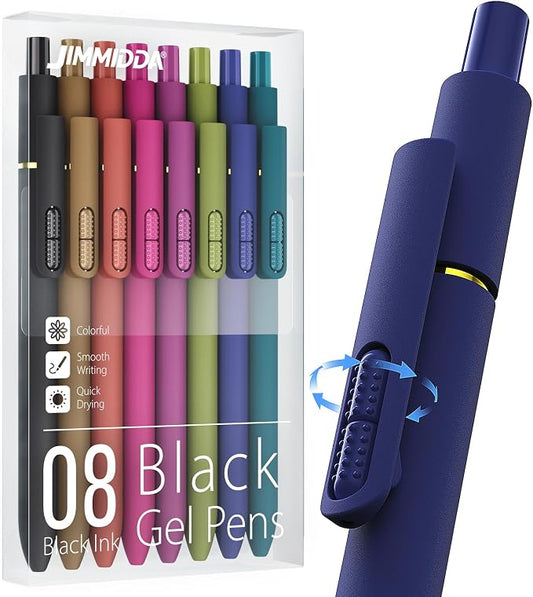 8 Pack Gel Pens, Black Ink Quick-Drying No Smudge with Fidget | 0.7mm Fine Point, Smooth Writing, Long-Lasting Ink, Stress Relief Pens for Journaling, School Office, Gift for Women Men
