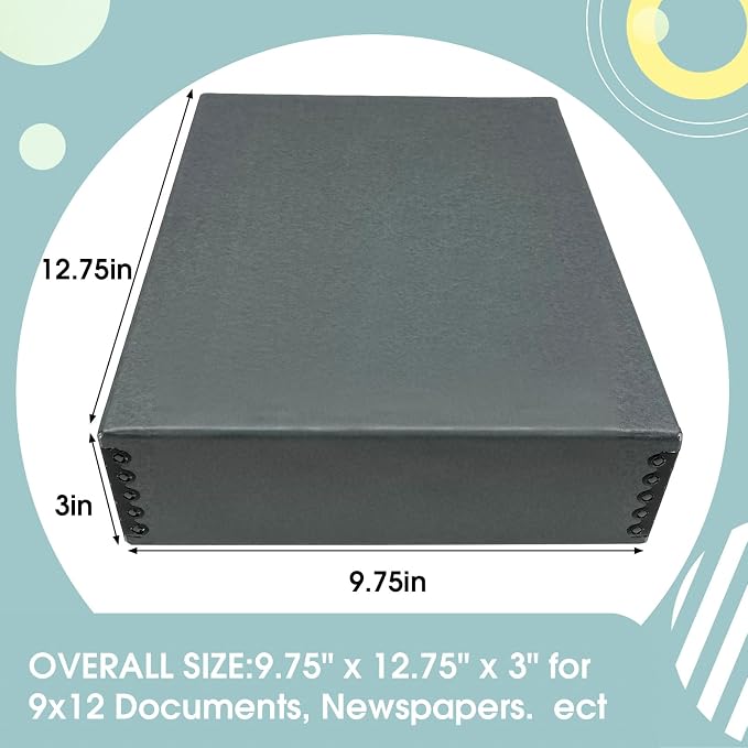 Golden State Art, Drop Front Archival Storage Box, Gray, 9.75x12.75x3 Inch | Acid-Free Museum Box with Metal Edge Corner, for Storing Artwork Photos Documents Prints Arts And Crafts