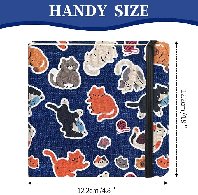 4.8" Square Pocket Sketch Book,Hardcover Art Sketchbook for Drawing Journal | Cloth Cover,80gsm Blank Paper,96Sheets,Lay-Flat,Portable Travel Creation Paint Diary Memo Planner,Dry Media.Line Ball Cat