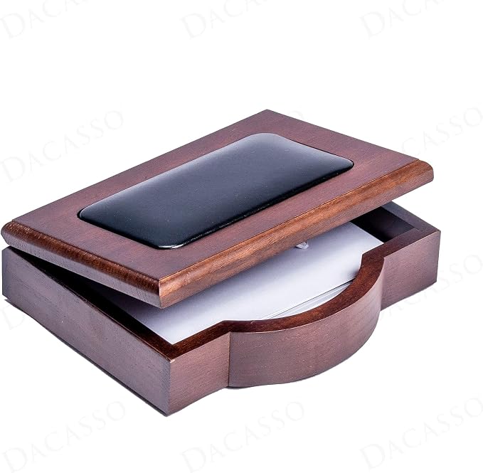 Dacasso Luxury Walnut & Black Leather Memo Pad/Note Holder - Executive Desk Decor and Elegant Organizer for Office or Boardroom Table Protection