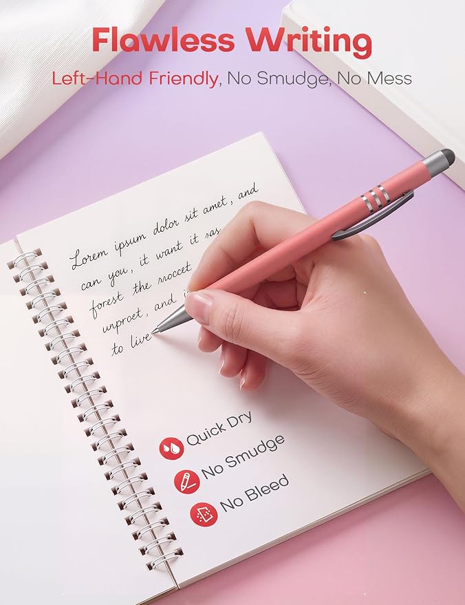 Morandi Gel Pens, 6 Pack Black Ink Pens, Premium Aesthetic Retractable Pens with Stylus,0.5mm Fine Tips, Quick-Drying Ink for Smooth Writing, for Journaling, School, Office, Teachers, Gifts