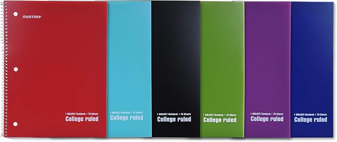 Mintra Office Spiral Notebooks, Wirebound, Journals for School, Work, Business, Aesthetic Stationery, Writing Pads, Teacher & Student Supplies (24, Solid Color-Poly Cover, College)