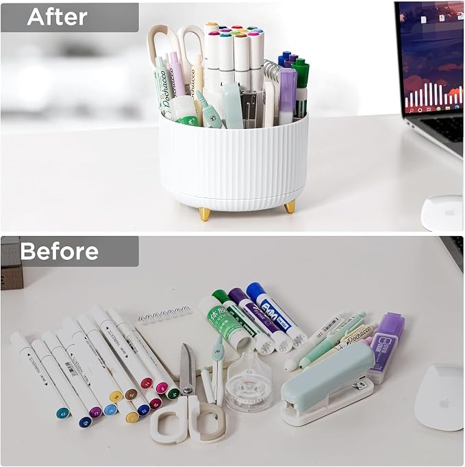 Gawsey Black Desk Organizers and Accessories with Desk Organizer 360° Rotating Pen Holder and Office Supplies, Cute Stationery Supplies Set