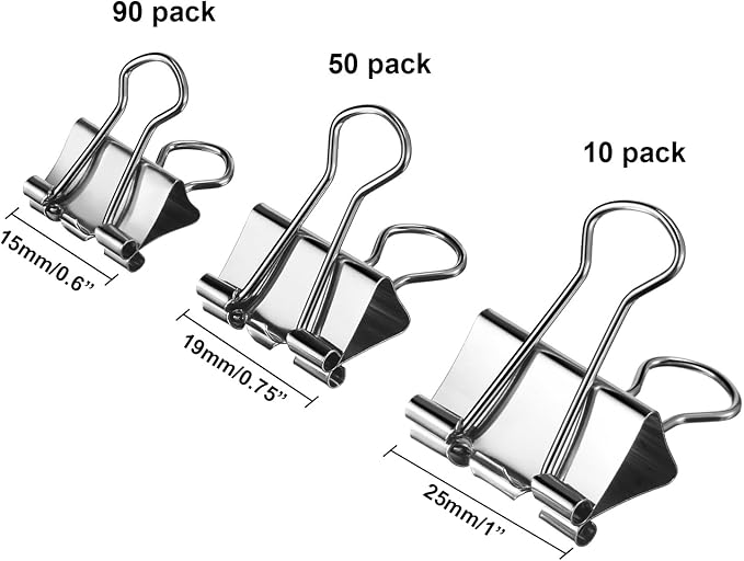 TecUnite 150 Pcs Black Binder Clips Assorted Sizes Silver Paper Clamps Clips Large Medium Small Office Supplies