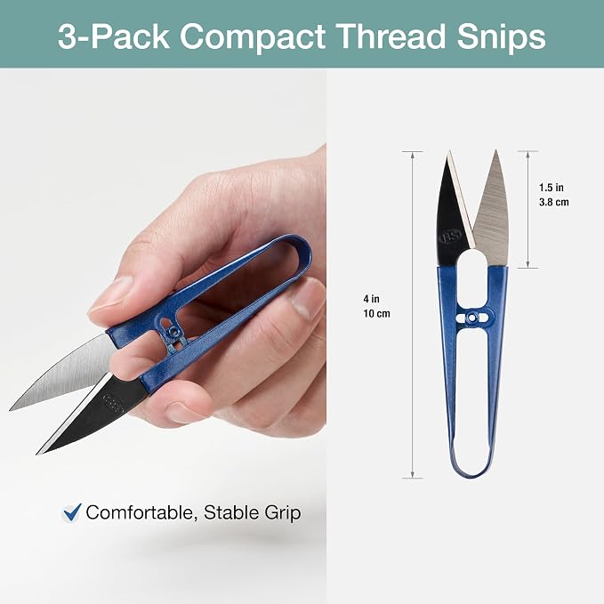 Beaditive Sewing Scissors (3-Piece Set) High-Carbon Steel Thread, Yarn, Embroidery Clippers | Handheld Snippers for Arts, Crafts, and DIY Projects | Multipurpose Use Navy Blue