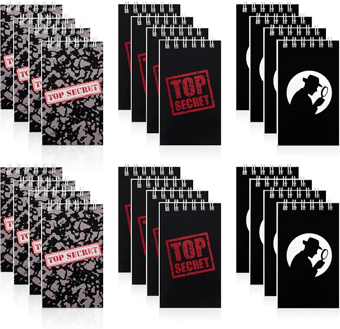 Hooqict 24 Pack Top Secret Mini Notebooks for Detective Party Favors Small Pocket Notebook Spiral Notepads for Mystery Decorations Goodie Bag Stuffers Pinata Fillers
