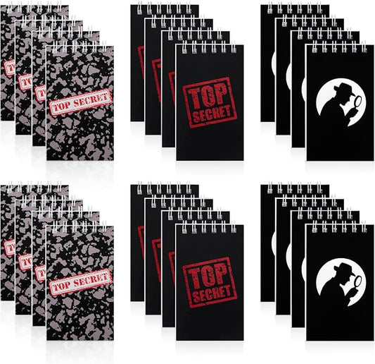 Hooqict 24 Pack Top Secret Mini Notebooks for Detective Party Favors Small Pocket Notebook Spiral Notepads for Mystery Decorations Goodie Bag Stuffers Pinata Fillers