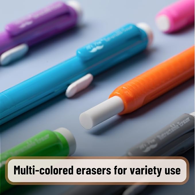 Mr. Pen- Retractable Mechanical Eraser Pens, 6 Pack, Vibrant Colors | Latex-Free Precision Pencil Erasers for Artists, Students, Drawing, Sketching & Drafting