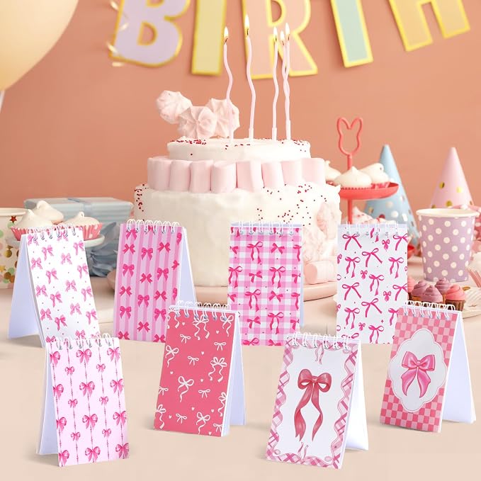 Faccito 24 Pieces Nautical Mini Notebooks Nautical Theme Spiral Small Notepads Anchors Pocket Journals Notebooks for Birthday Party Classroom Rewards Office (Pink Bow Style)