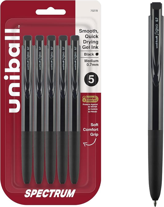 uniball Spectrum Retractable Gel Pens, Medium Point (0.7mm), Black Ink, 5 Pack