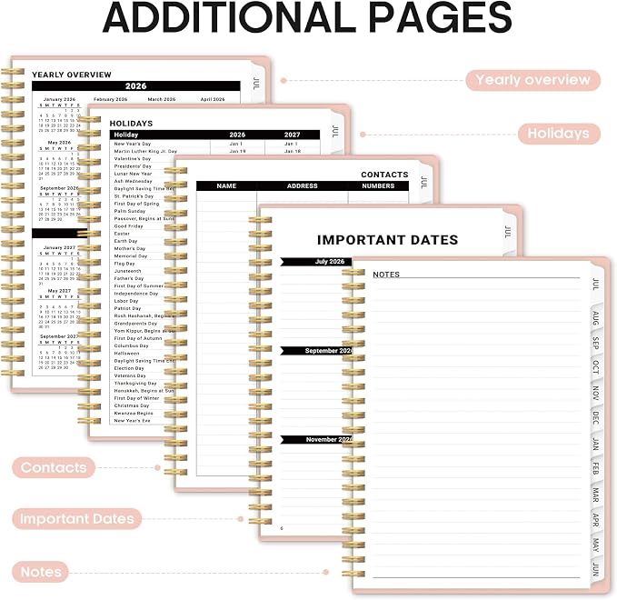 Planner 2026-2027, 8.5" x 11" Weekly and Monthly Academic Year Planner Calendar, July 2026 - June 2027, Hardcover Large School Planning Agenda With Tabs, Perfect for School & Office Supplies, A4, Pink