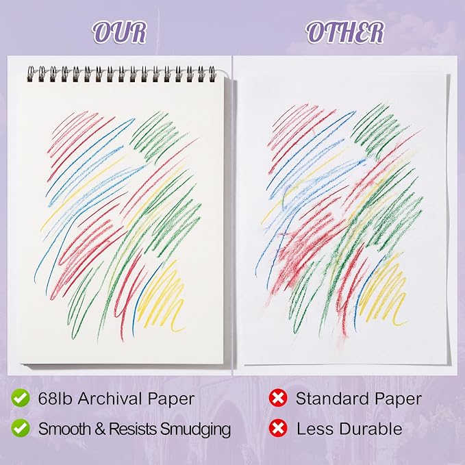 Prudiut Sketch Book 3 Pack, 8.5X11In Violet Spiral Bound Sketch Pad, 50 Sheets 68lb/100gsm Acid-Free Paper, Sketchbooks for Drawing Women Artists, Dry Media Charcoal Pencil Art Supplies Portfolio