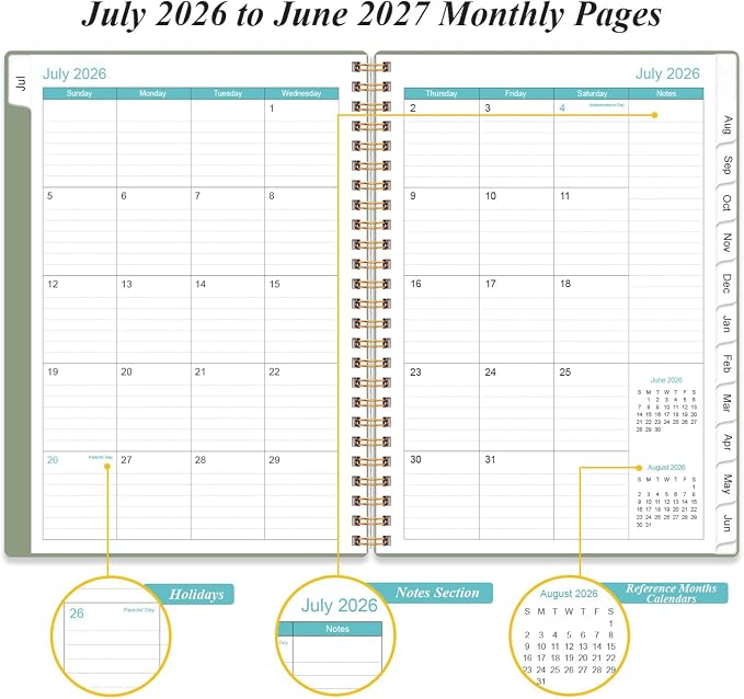 2026-2027 Appointment Book & Planner - Hourly Planner from July 2026 - June 2027, Weekly Appointment Book 2026-2027 with 30-Minute Interval, 6.4" x 8.5", Green