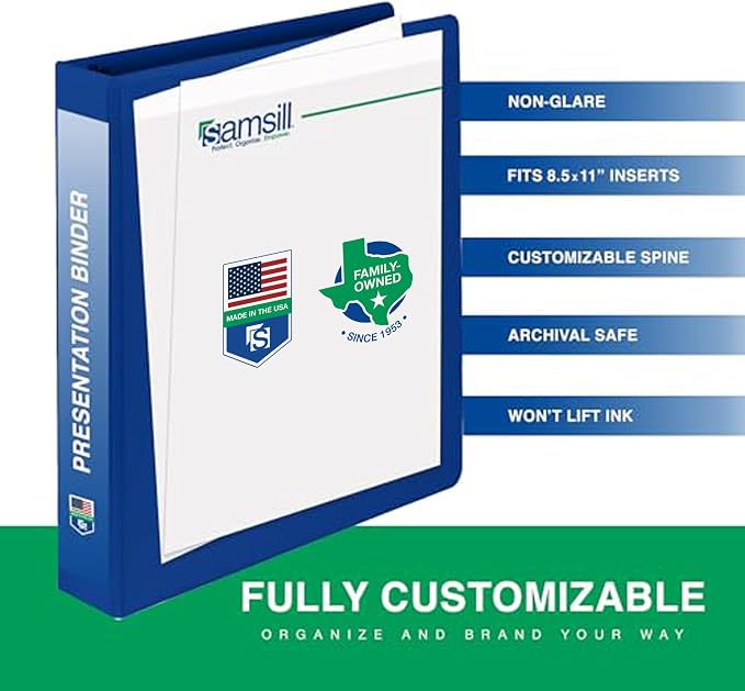 Samsill 2 Inch 3 Ring Binders, Economy Round Ring, Clear View Cover, 425 Sheet Capacity - for School, Home, Office - Blue, 4 Pack