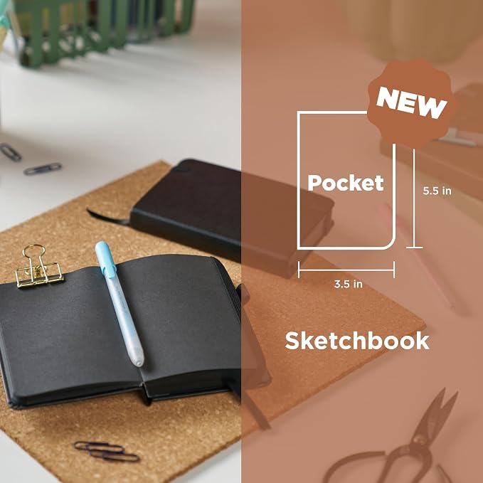 Sakura Sketchbook Pocket - Drawing Sketchbook for Visual Journaling, Sketching & Illustration - 140 GSM Paper - Hardcover Hardcover - 160 Pages - 3.5 x 5.5" - Black - 2 Count