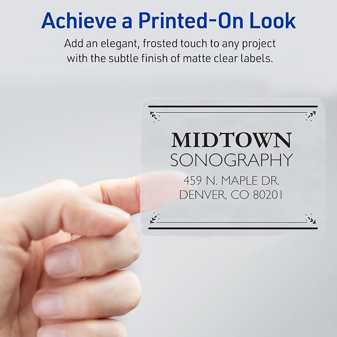 Avery Printable Shipping Labels with Sure Feed, 2" x 4" Customizable Stickers, Matte Clear, 250 Blank Mailing Labels, Great for Mailing, Shipping, and More (8663)