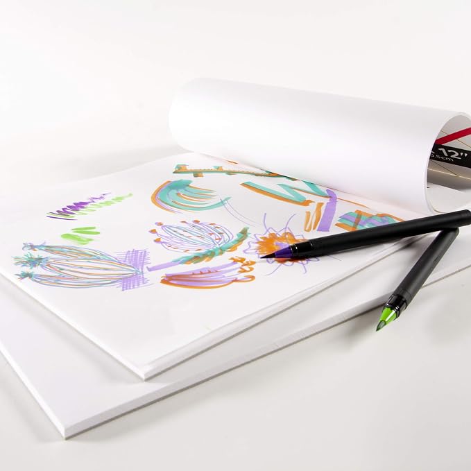 Marker Paper - 9 x 12 inch Marker Paper Sketchbook, 50 Sheets Per Pad, White Acid-Free, 75 GSM Paper, Lightweight and Sketching and Drawing Pages, (Pack of 2)