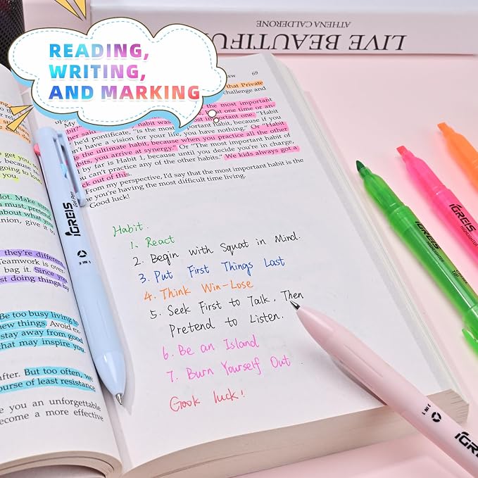 20 Pcs Highlighters and Gel Pens Set, 6 Color Highlighters and 2 Pcs 3 in 1 Multicolor Gel Pens, Chisel Tip Highlighters Assorted Colors, Quick Dry, Perfect for Class, School, Office