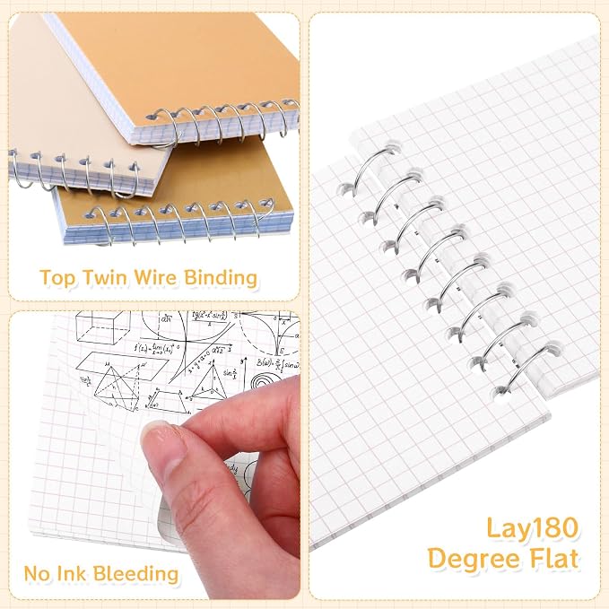 Teling 50 Pcs Graph Paper Pocket Notebook 3x5'' Small Spiral Memo Pads Bulk | Mini Grid Notepad, Back to School Supplies, Top Spiral Tiny Note Pad with Lined, Mini Journal for Office Nurse Work, 75 Sheet