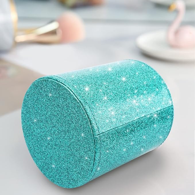 Glitter Pen Holder Pencil Organizer, Cute Pencil Cup Desk Decor, Decorative Makeup Brush Holder Large, Leather Multi-Functional Organizer Cup for Office, Home, Classroom, Blue+Green