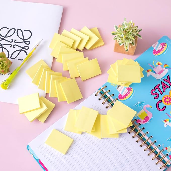 (50 Pads) Sticky Notes 1.5x2, Sticky Pads, Recyclable, Self-Stick Pads, Easy to Post for Home, Office, Notebook (Yellow)