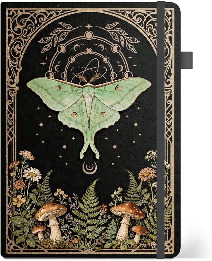 ANATTASOUL Moths Lined Journal Notebook with Pen Holder(320 Pages) | College Ruled Notebooks for Women Men 8.26"*5.7" A5 Hardcover Leather Journals for Writing,Work,Note Taking,Diary,Gifts